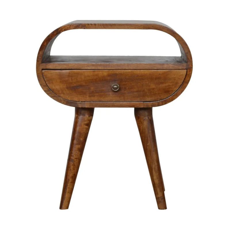 Chestnut Circular Open Bedside, 1-Drawer by HouseOfZazla