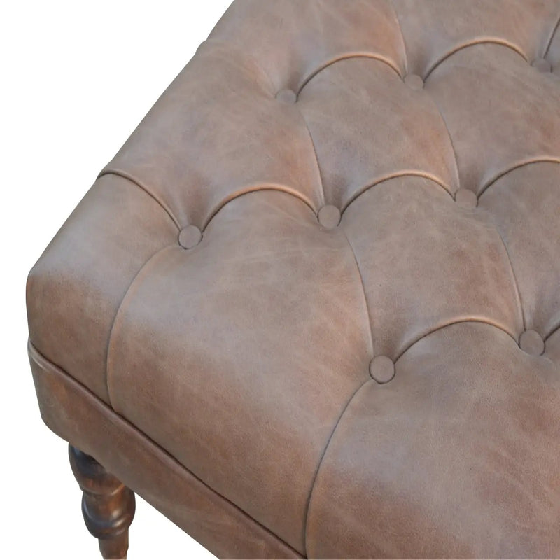 Solid Wood Buffalo Leather Upholstered Ottoman by HouseOfZazla