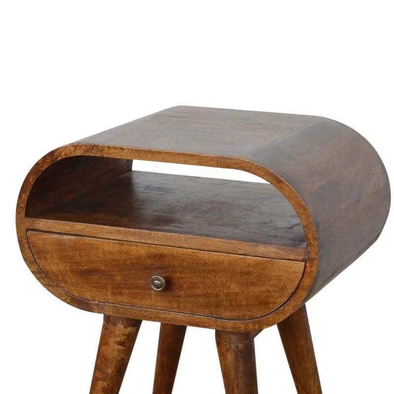 Chestnut Circular Open Bedside, 1-Drawer by HouseOfZazla