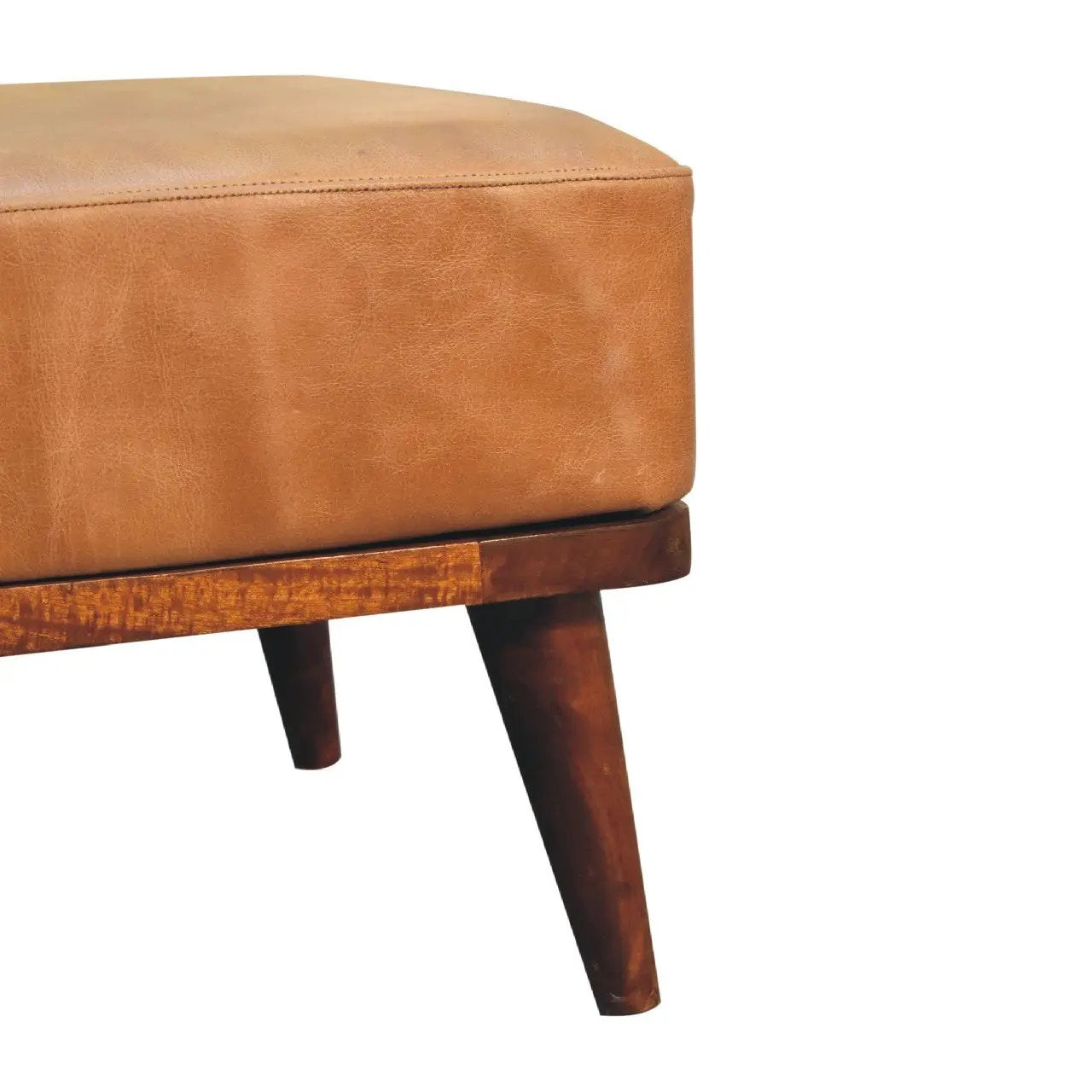 Tan Buffalo Leather Footstool, Upholstered, Nordic Legs by HouseOfZazla
