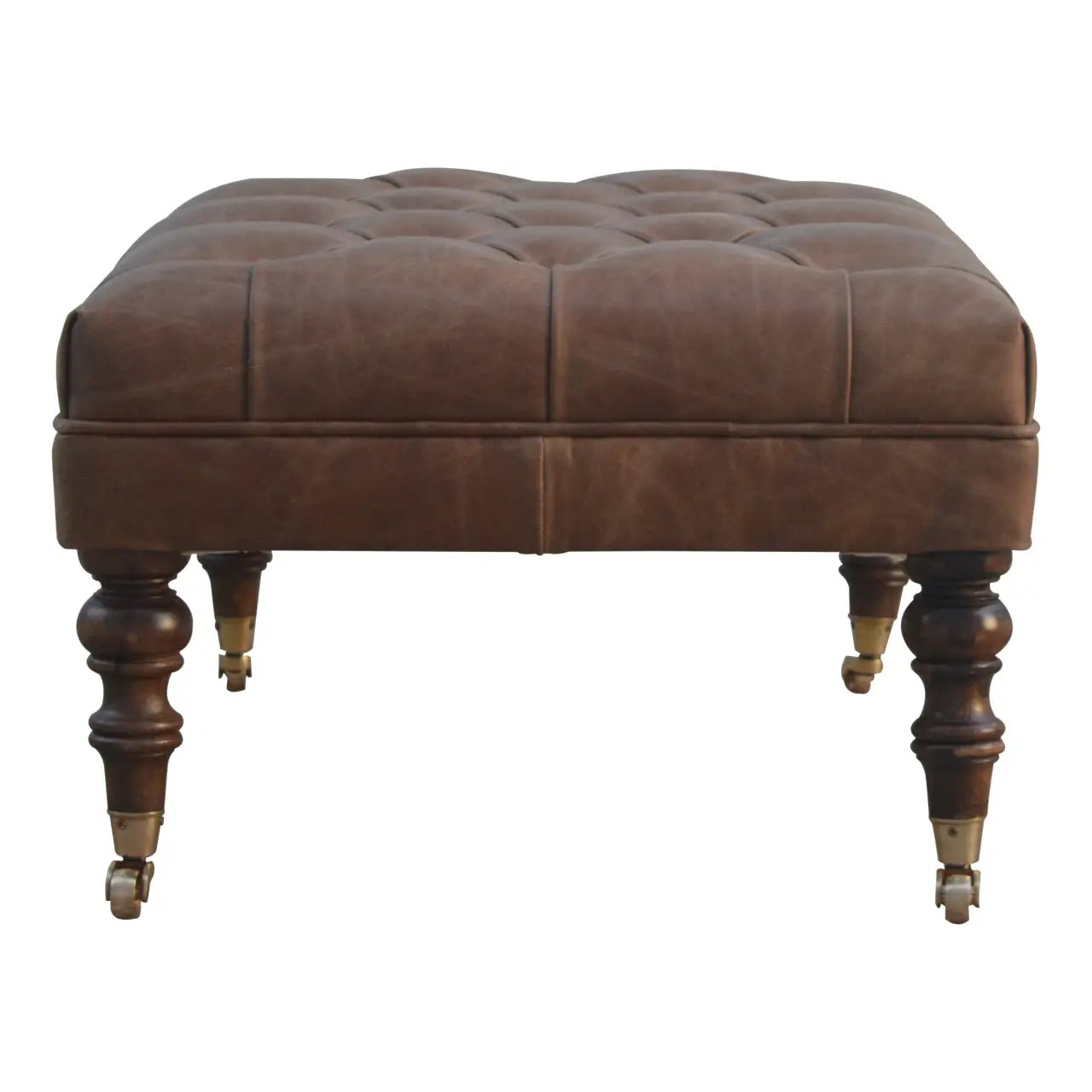 Solid Wood Buffalo Leather Upholstered Ottoman by HouseOfZazla