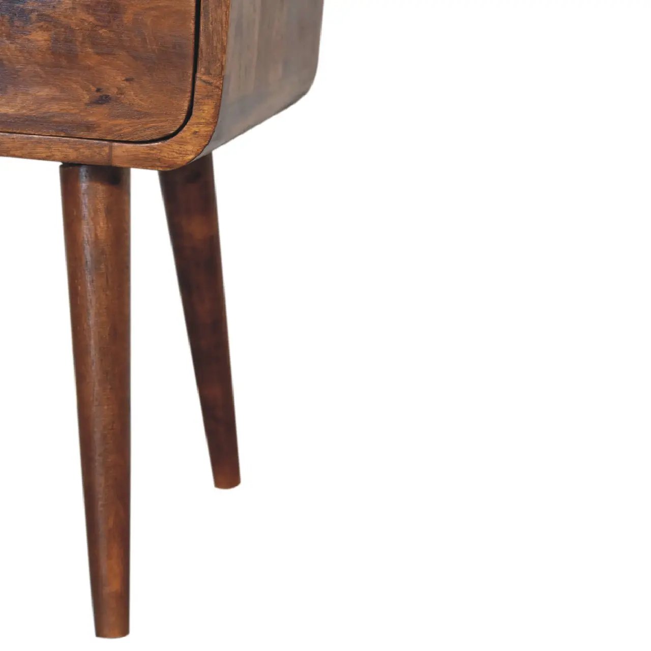 Solid Wood Mini Curve Bedside, 1-Drawer, 1 Open Slot, Chestnut by HouseOfZazla