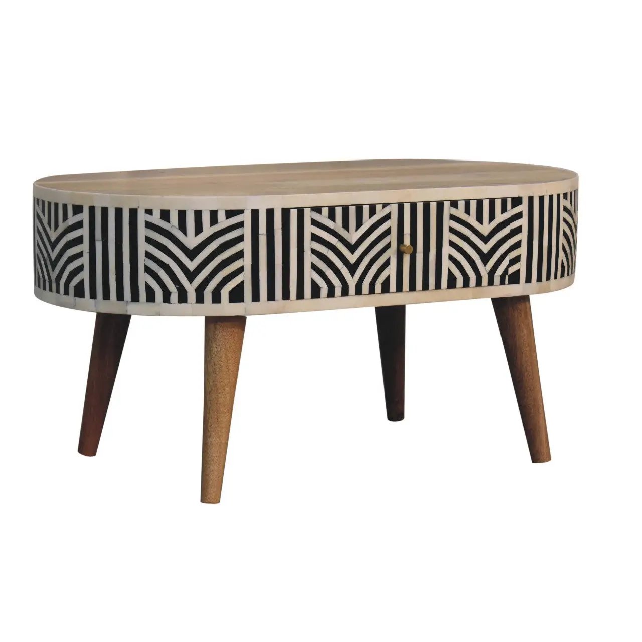 Edessa Bone Inlay Coffee Table, 2-Drawers, Nordic Legs by HouseOfZazla