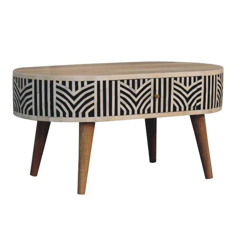 Edessa Bone Inlay Coffee Table, 2-Drawers, Nordic Legs by HouseOfZazla