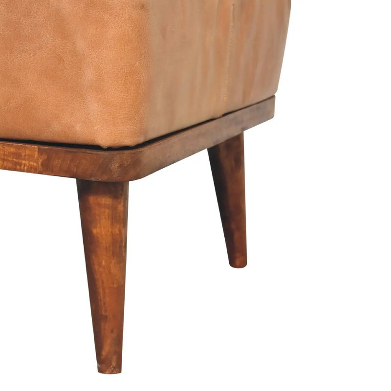 Tan Buffalo Leather Footstool, Upholstered, Nordic Legs by HouseOfZazla