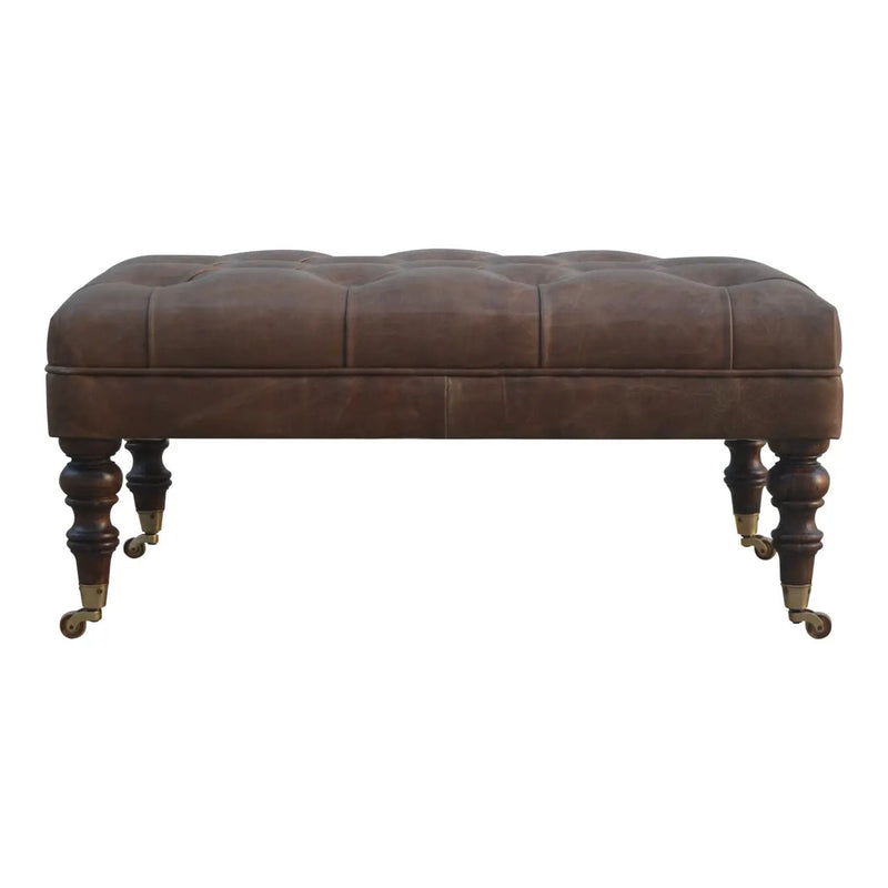 Solid Wood Buffalo Leather Upholstered Ottoman by HouseOfZazla