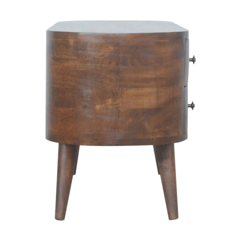 Chestnut Rounded Entertainment Unit, Nordic Legs, 4-Drawers, 2 Open Slot by HouseOfZazla