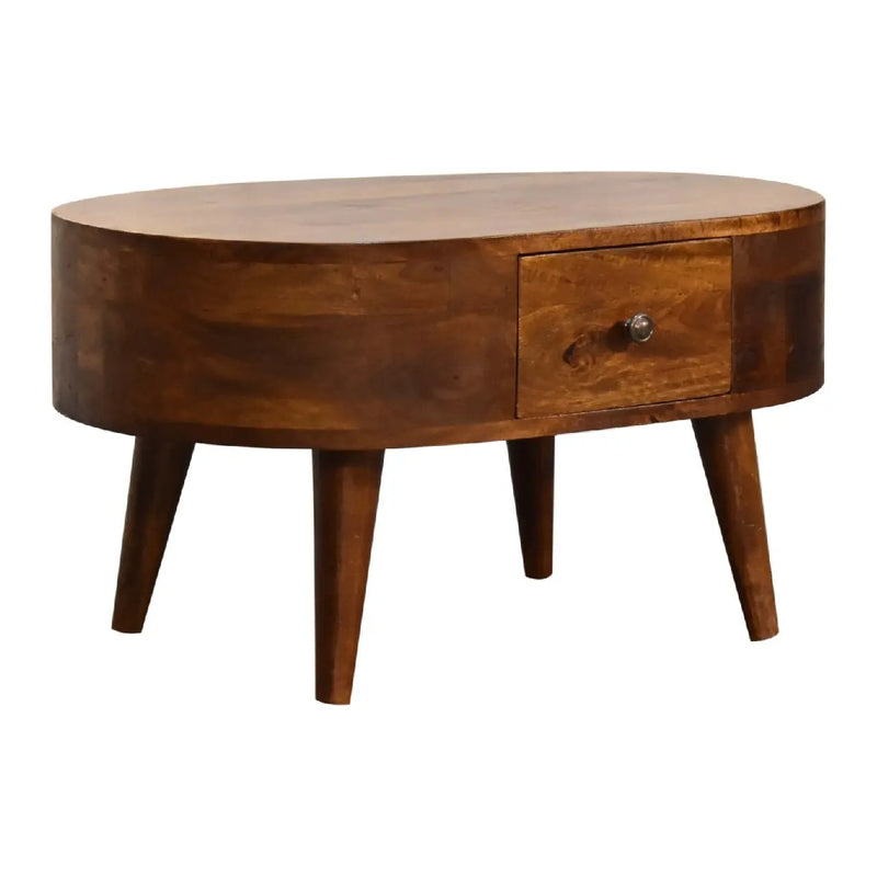 Solid Wood Mini Chestnut Rounded Coffee Table, 2-Drawers by HouseOfZazla