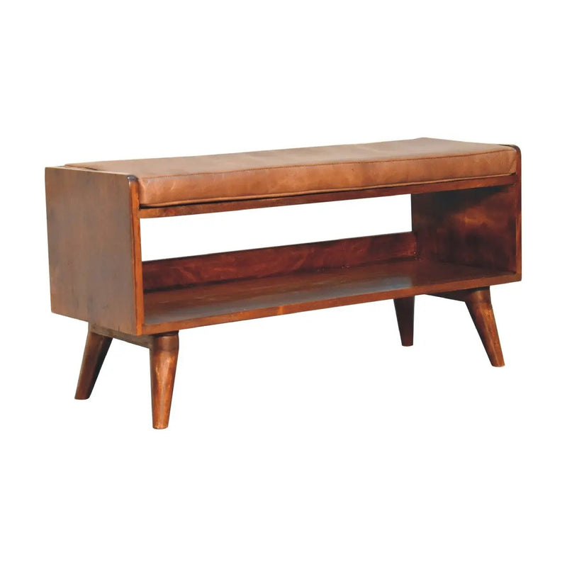 Solid Wood Chestnut Bench with Leather Seat Pad by HouseOfZazla