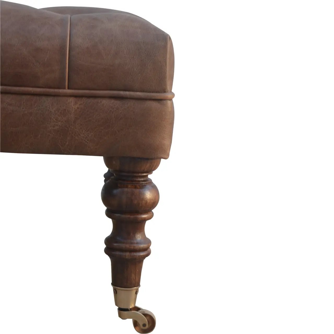 Solid Wood Buffalo Leather Upholstered Ottoman by HouseOfZazla