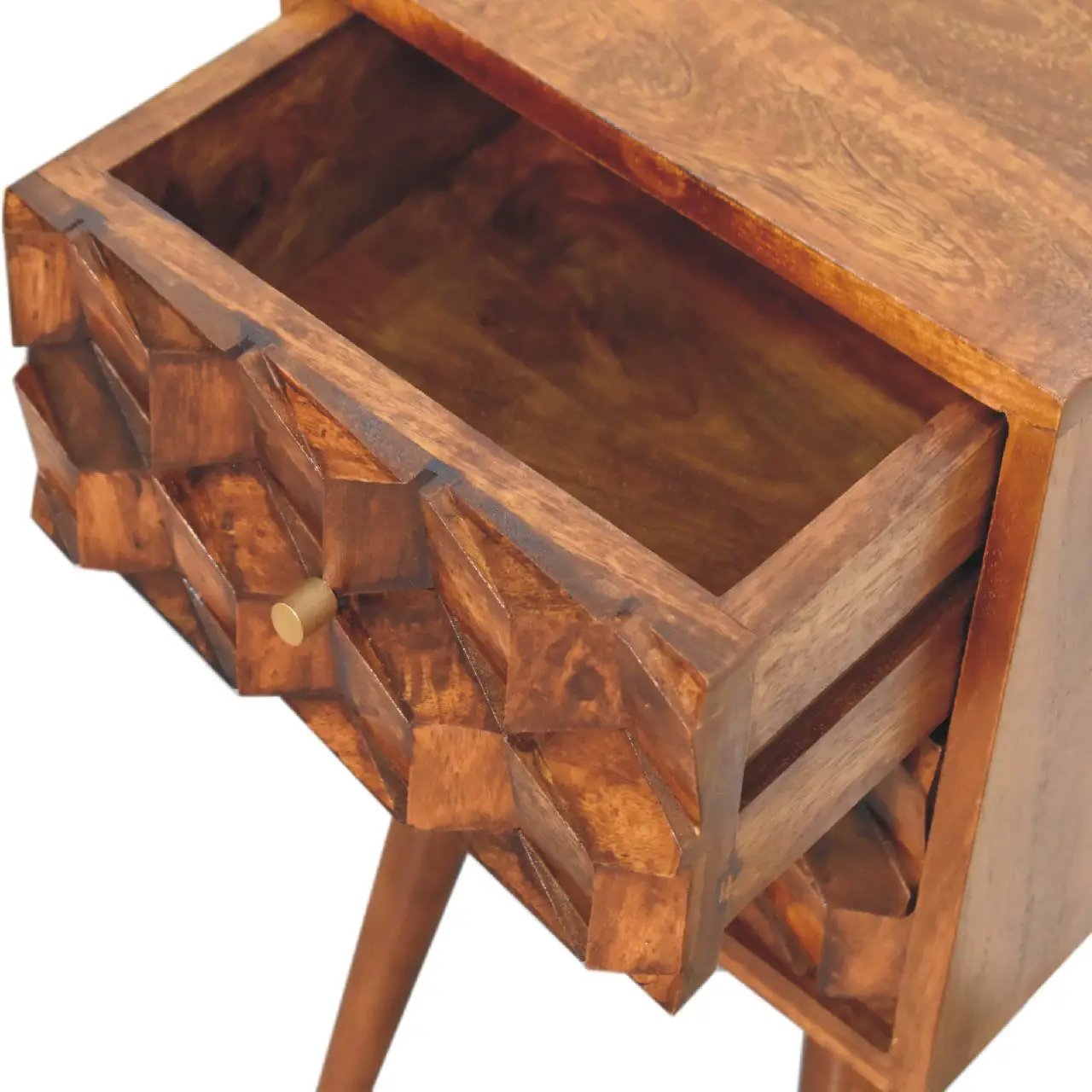 Solid Wood Mini Cube Nightstand, 2-Drawers, Chestnut by HouseOfZazla