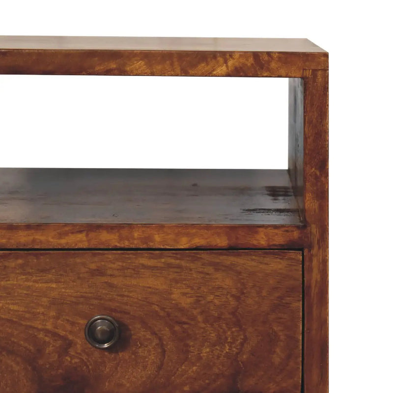 Solid Wood Mini Classic Chestnut Bedside, 2-Drawers, 1 Open Slot, Nordic Legs by HouseOfZazla