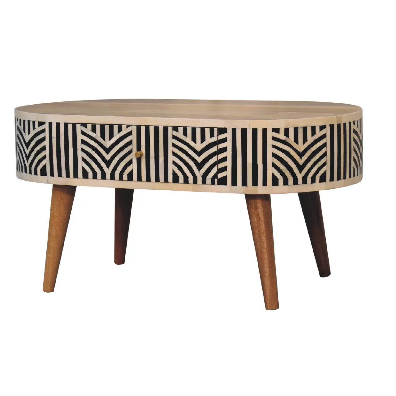 Edessa Bone Inlay Coffee Table, 2-Drawers, Nordic Legs by HouseOfZazla