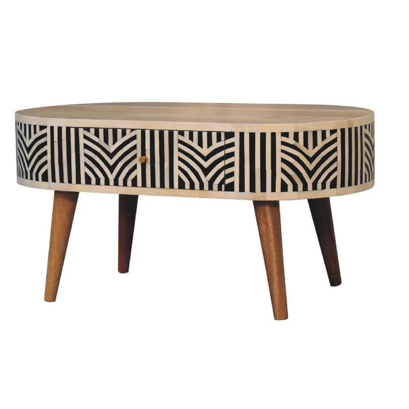 Edessa Bone Inlay Coffee Table, 2-Drawers, Nordic Legs by HouseOfZazla