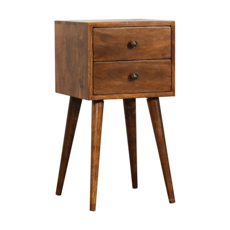Solid Wood Mini Nightstand, 2-Drawers, Chestnut by HouseOfZazla