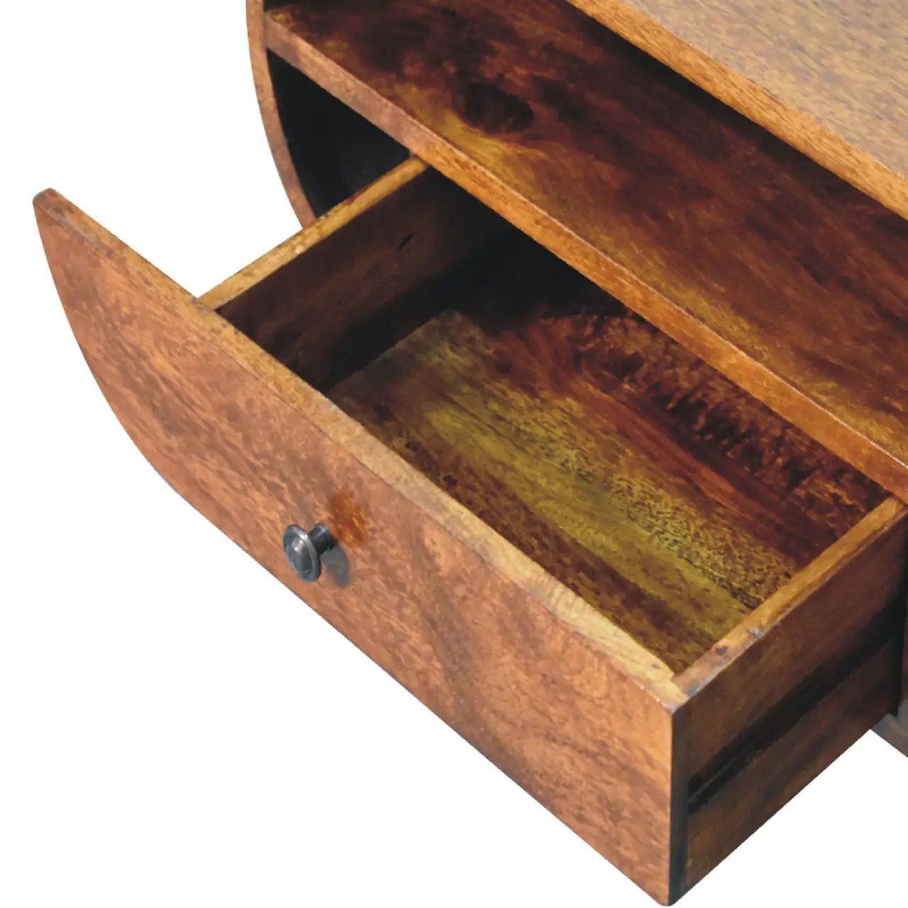 Chestnut Circular TV Stand, 2-Drawers, Open Slot, Nordic Legs by HouseOfZazla