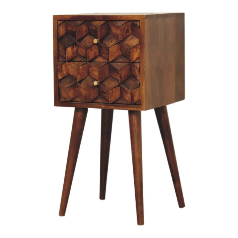 Solid Wood Mini Cube Nightstand, 2-Drawers, Chestnut by HouseOfZazla