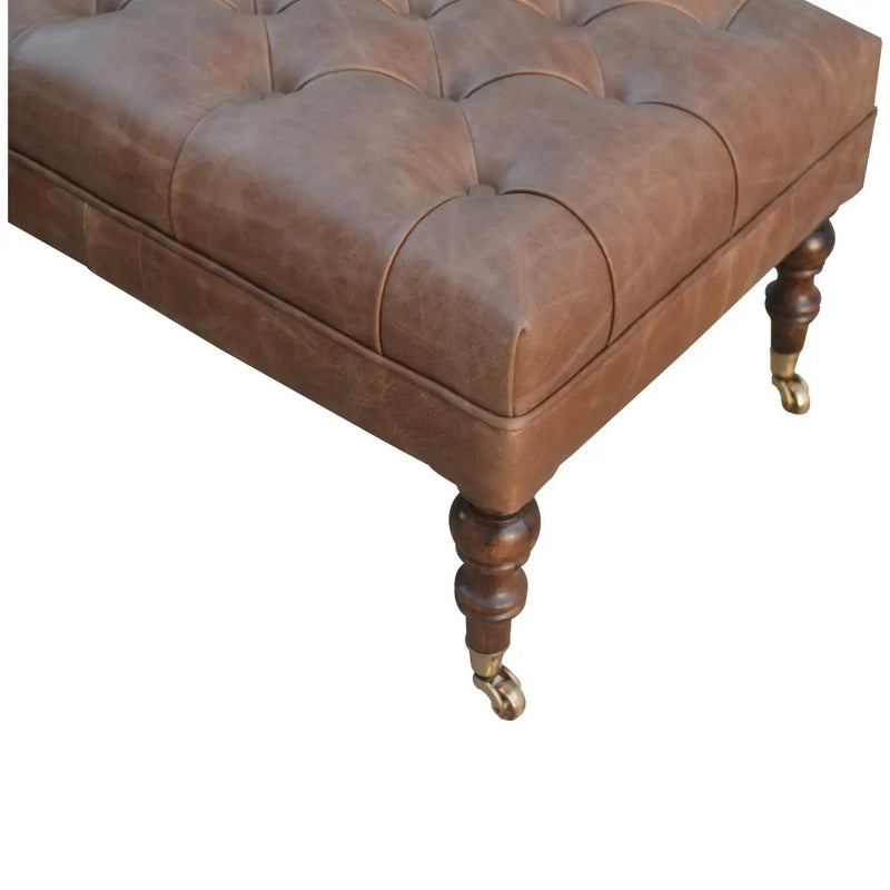 Solid Wood Buffalo Leather Upholstered Ottoman by HouseOfZazla