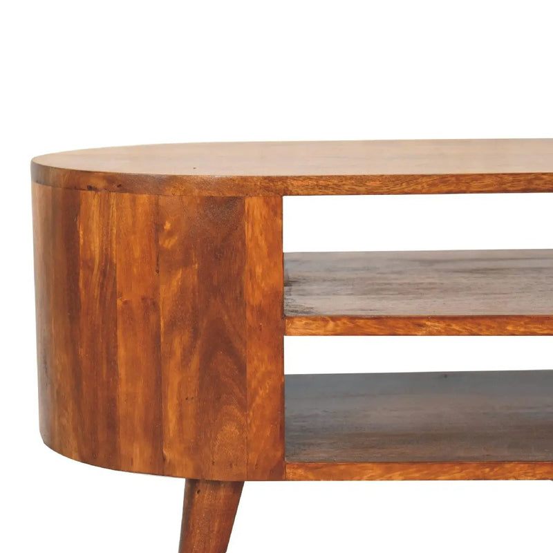 Solid Wood Cortez Chestnut Media Unit, 2 Open Shelves, Nordic Legs by HouseOfZazla