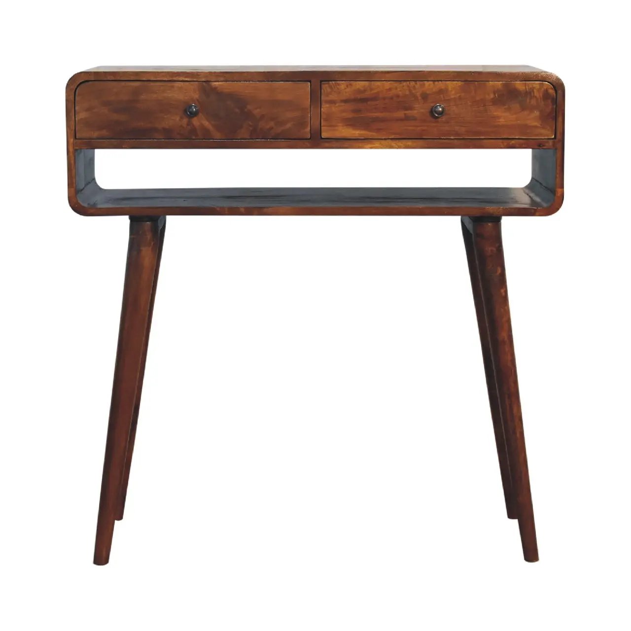 Sonata Chestnut Console Table, Nordic Legs, 2-Drawers, Open Slot by HouseOfZazla