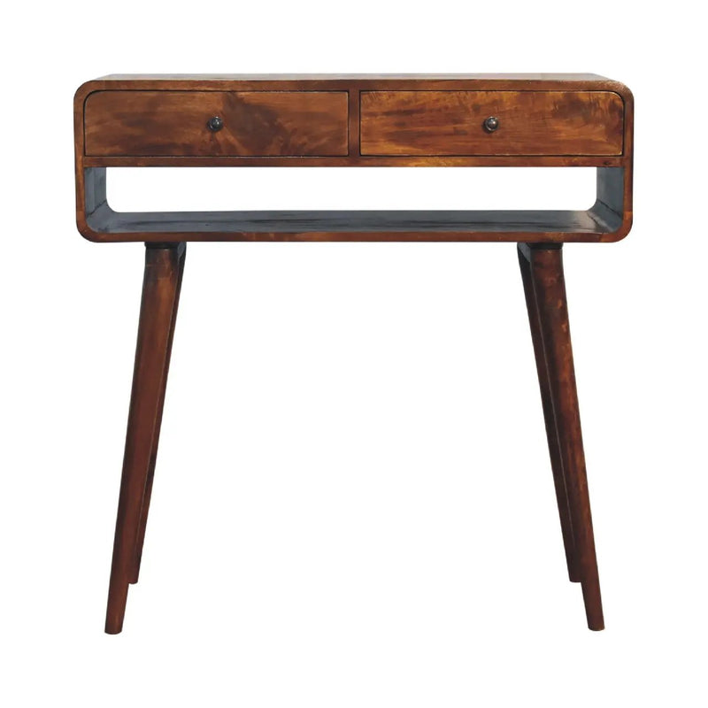 Sonata Chestnut Console Table, Nordic Legs, 2-Drawers, Open Slot by HouseOfZazla