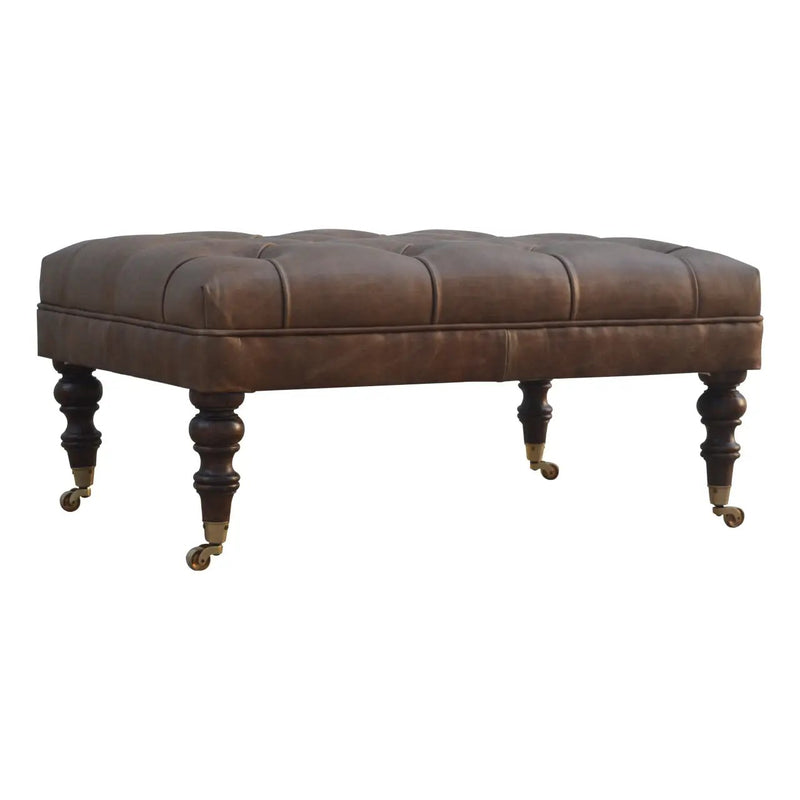 Solid Wood Buffalo Leather Upholstered Ottoman by HouseOfZazla