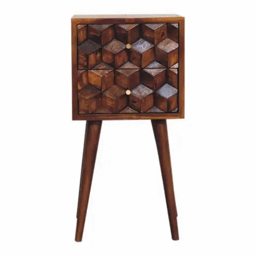 Solid Wood Mini Cube Nightstand, 2-Drawers, Chestnut by HouseOfZazla