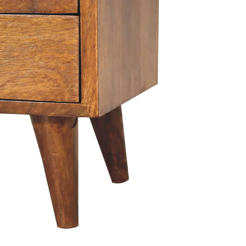 Solid Wood Mini Classic Chestnut Bedside, 2-Drawers, 1 Open Slot, Nordic Legs by HouseOfZazla