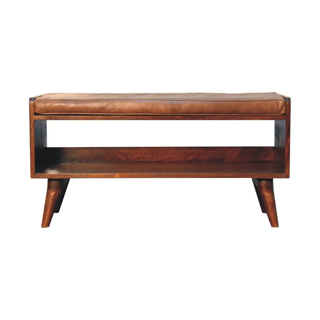 Solid Wood Chestnut Bench with Leather Seat Pad by HouseOfZazla