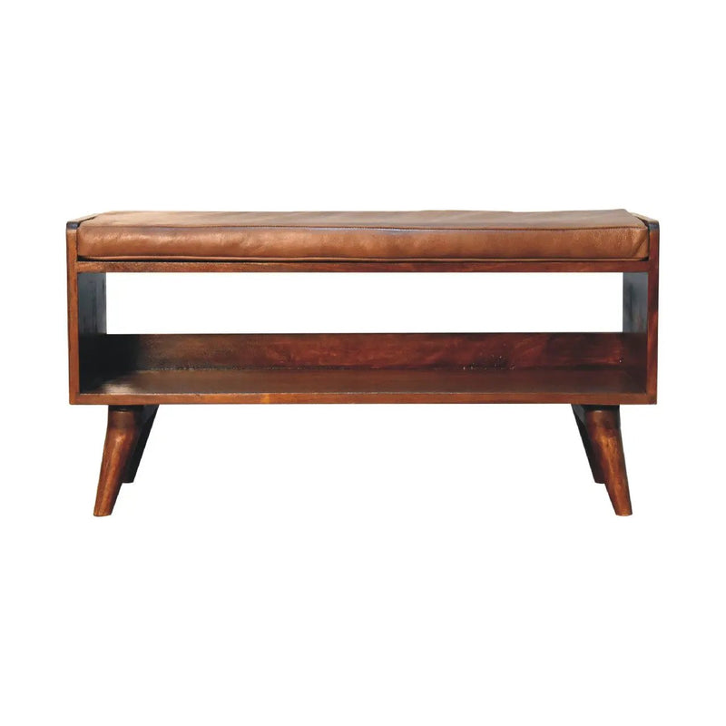 Solid Wood Chestnut Bench with Leather Seat Pad by HouseOfZazla