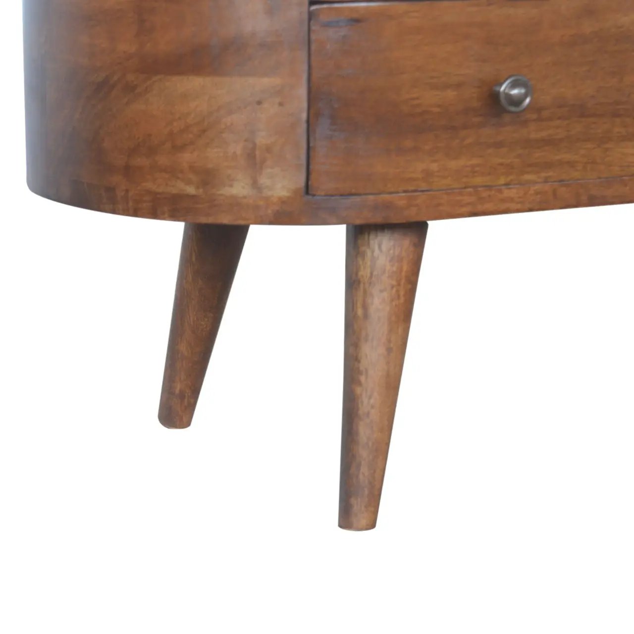 Chestnut Rounded Entertainment Unit, Nordic Legs, 4-Drawers, 2 Open Slot by HouseOfZazla