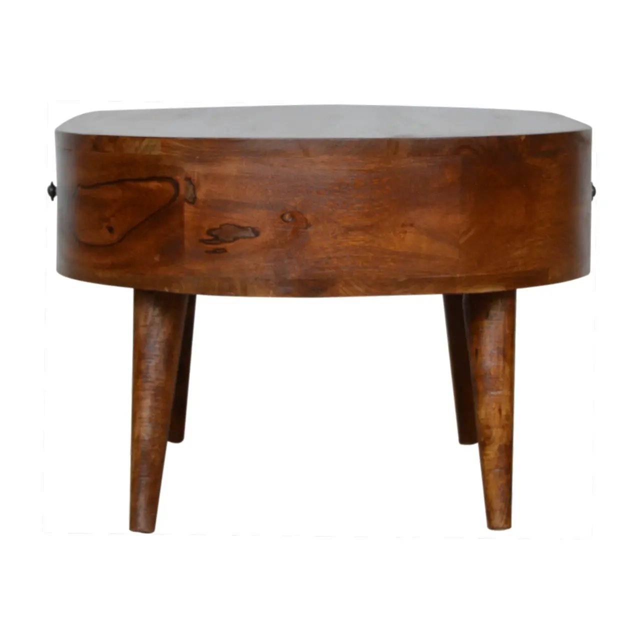 Chestnut Rounded Coffee Table, Nordic Legs, 2-Drawers by HouseOfZazla