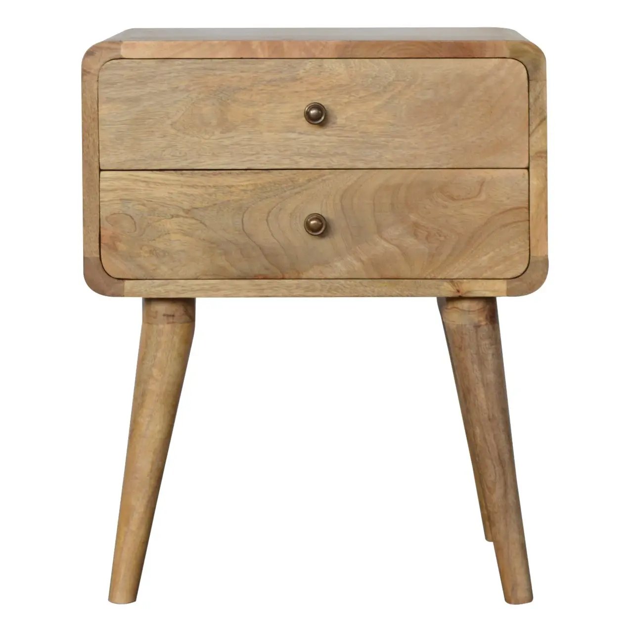 Solid Wood Curved Bedside, 2 Drawers, Oak-ish by HouseOfZazla