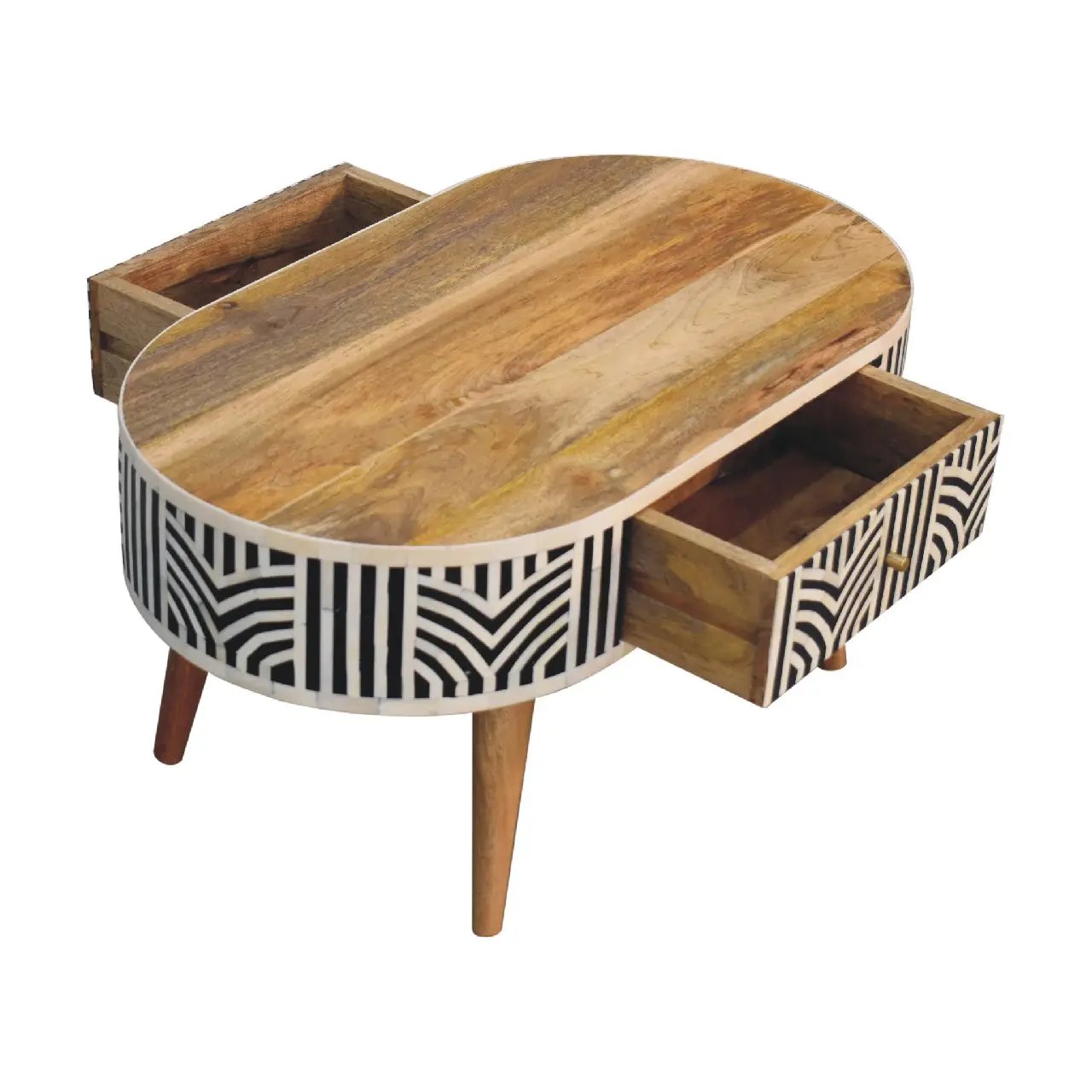 Edessa Bone Inlay Coffee Table, 2-Drawers, Nordic Legs by HouseOfZazla
