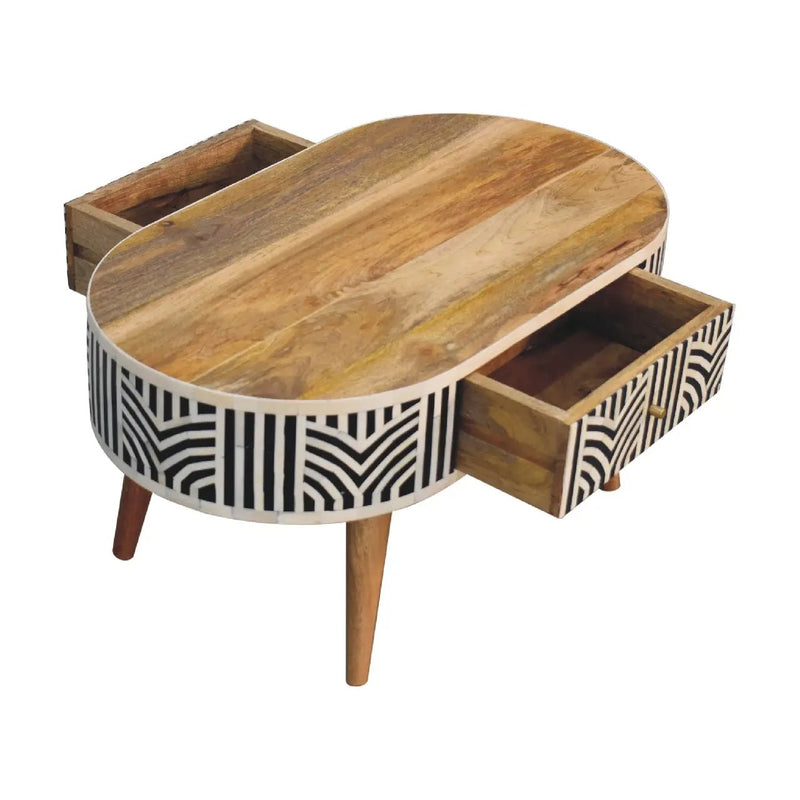 Edessa Bone Inlay Coffee Table, 2-Drawers, Nordic Legs by HouseOfZazla