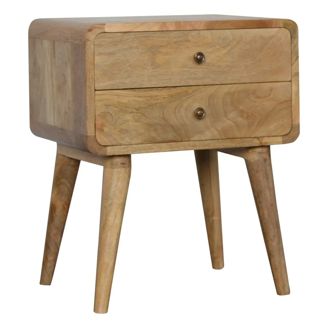 Solid Wood Curved Bedside, 2 Drawers, Oak-ish by HouseOfZazla