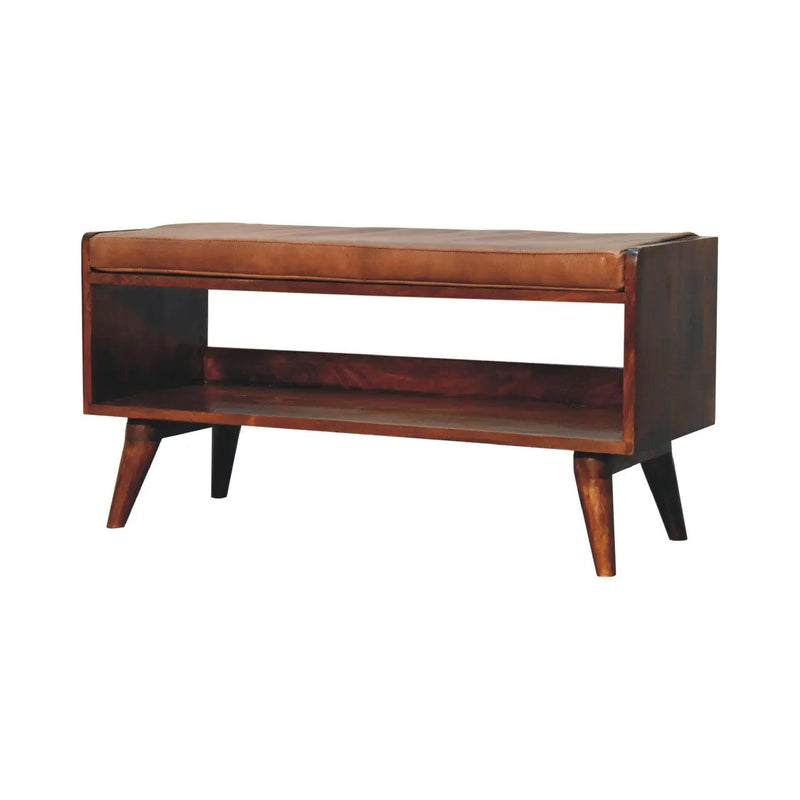 Solid Wood Chestnut Bench with Leather Seat Pad by HouseOfZazla