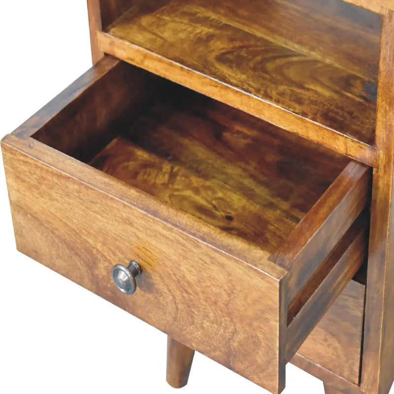 Solid Wood Mini Classic Chestnut Bedside, 2-Drawers, 1 Open Slot, Nordic Legs by HouseOfZazla