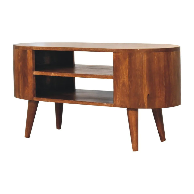 Solid Wood Cortez Chestnut Media Unit, 2 Open Shelves, Nordic Legs by HouseOfZazla