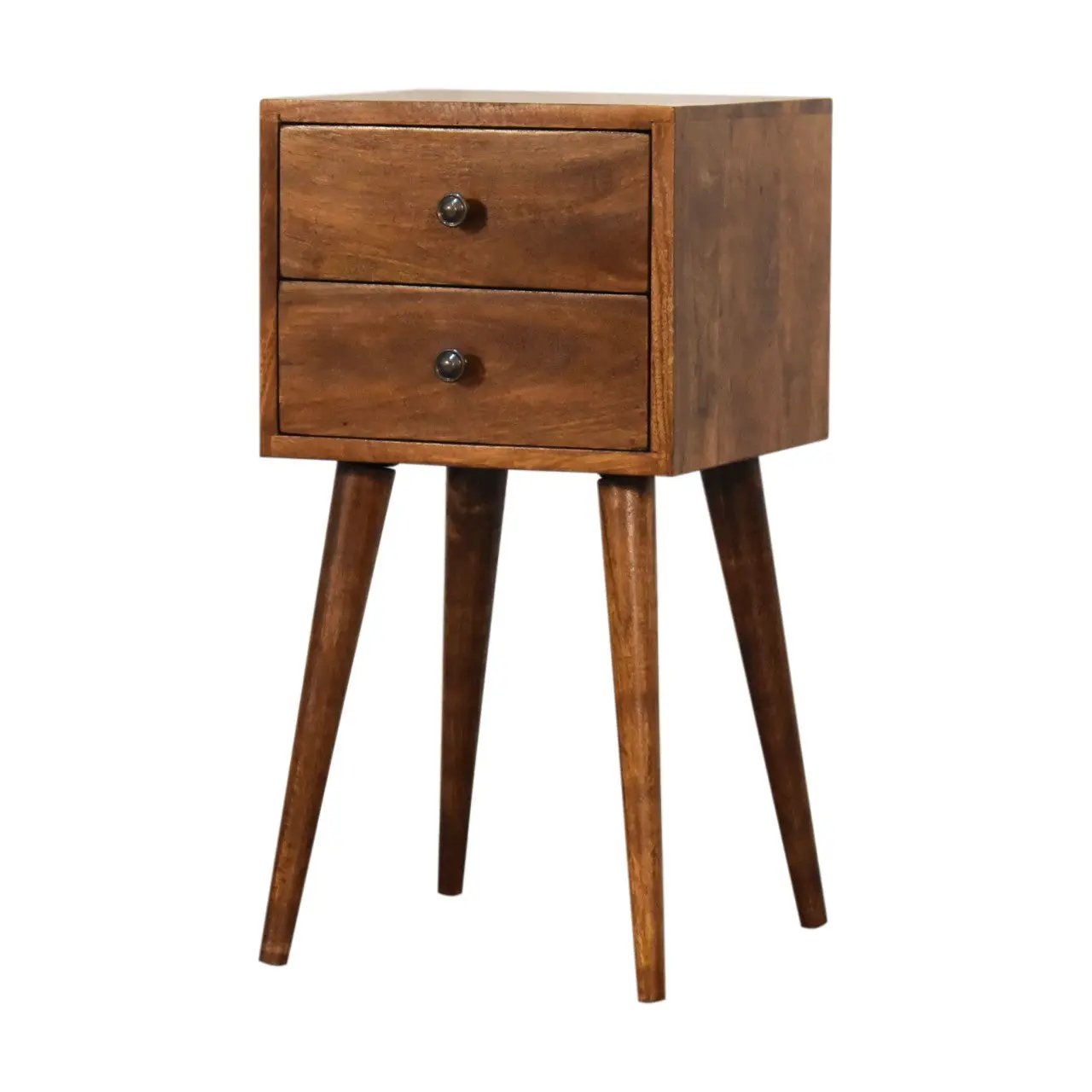 Solid Wood Mini Nightstand, 2-Drawers, Chestnut by HouseOfZazla