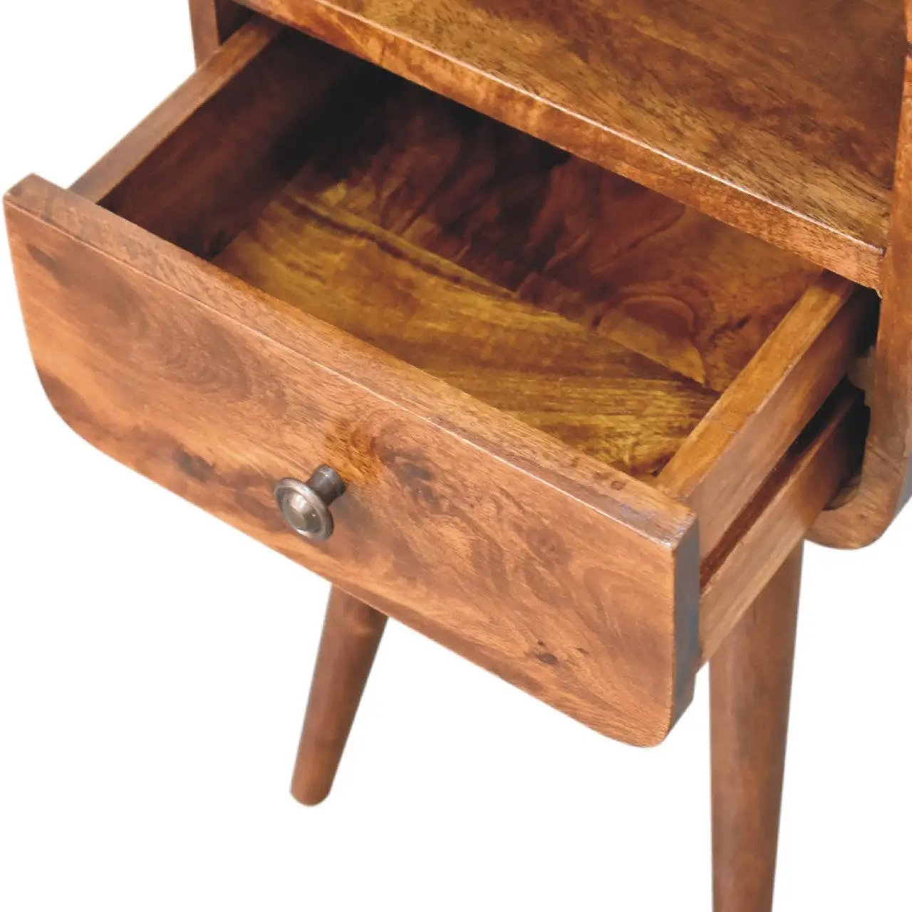 Solid Wood Mini Curve Bedside, 1-Drawer, 1 Open Slot, Chestnut by HouseOfZazla