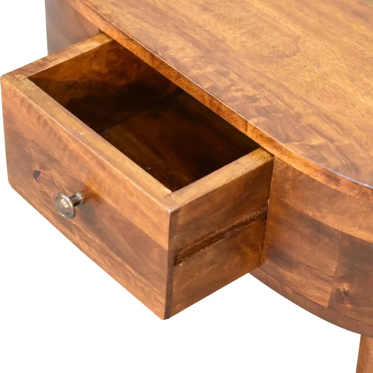 Solid Wood Mini Chestnut Rounded Coffee Table, 2-Drawers by HouseOfZazla