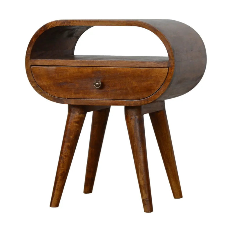 Chestnut Circular Open Bedside, 1-Drawer by HouseOfZazla