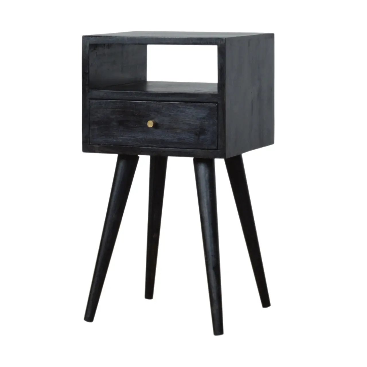 Solid Wood, Mini Nightstand, 1-Drawer, 1 Open-Slot, Ash by HouseOfZazla