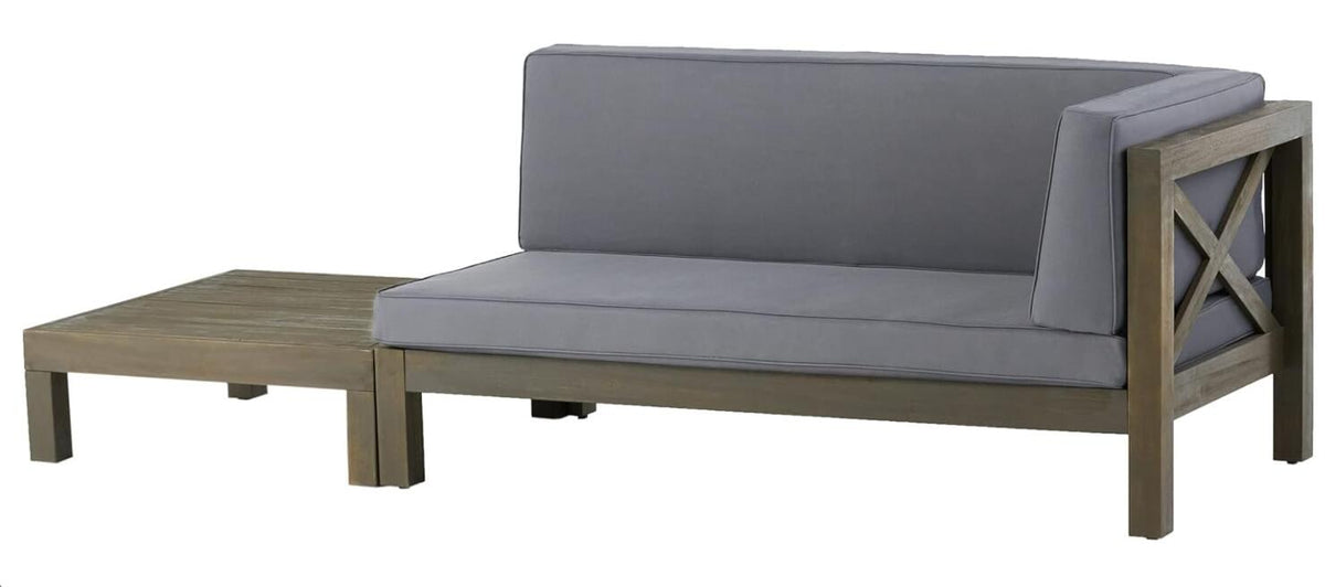 Brava X-Back Corner Bench Patio Furniture Set with Coffee Table - Acacia Wood, photo 5 of 10