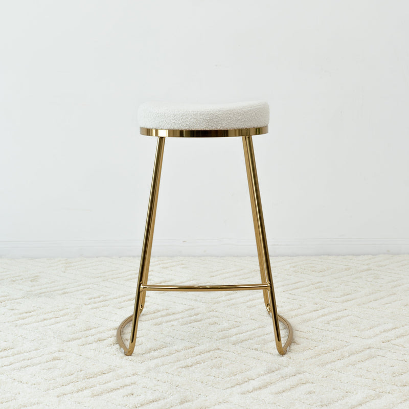 Jane 26" Mid-Century Modern Luxury Upholstered Stool with Boucle Fabric - White, photo 3 of 4