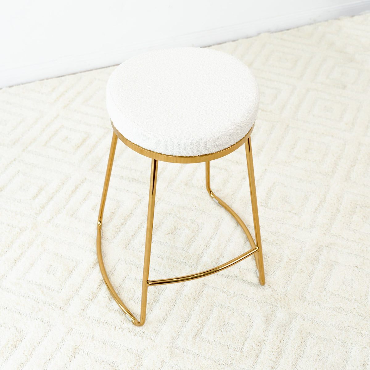 Jane 26" Mid-Century Modern Luxury Upholstered Stool with Boucle Fabric - White, photo 4 of 4