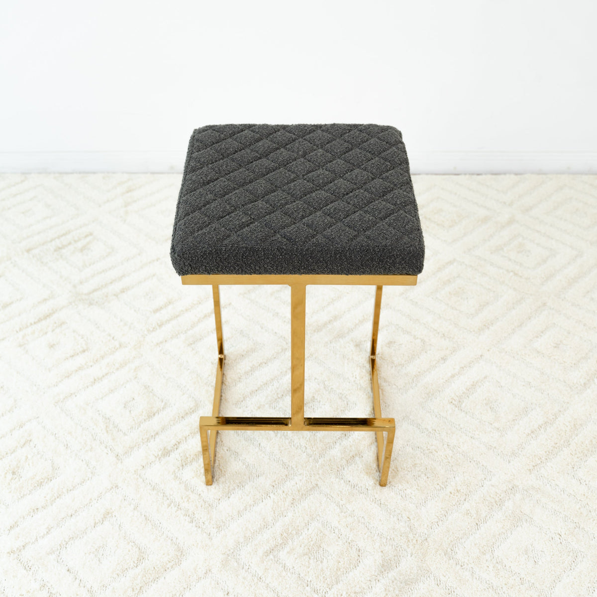 Mid Century Modern Upholstered Stool with Boucle Fabric - Beige or Grey, photo 7 of 8