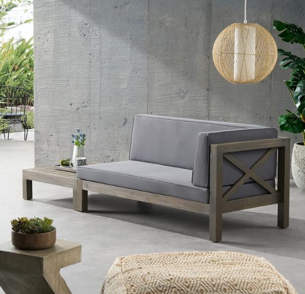 Brava X-Back Corner Bench Patio Furniture Set with Coffee Table - Acacia Wood