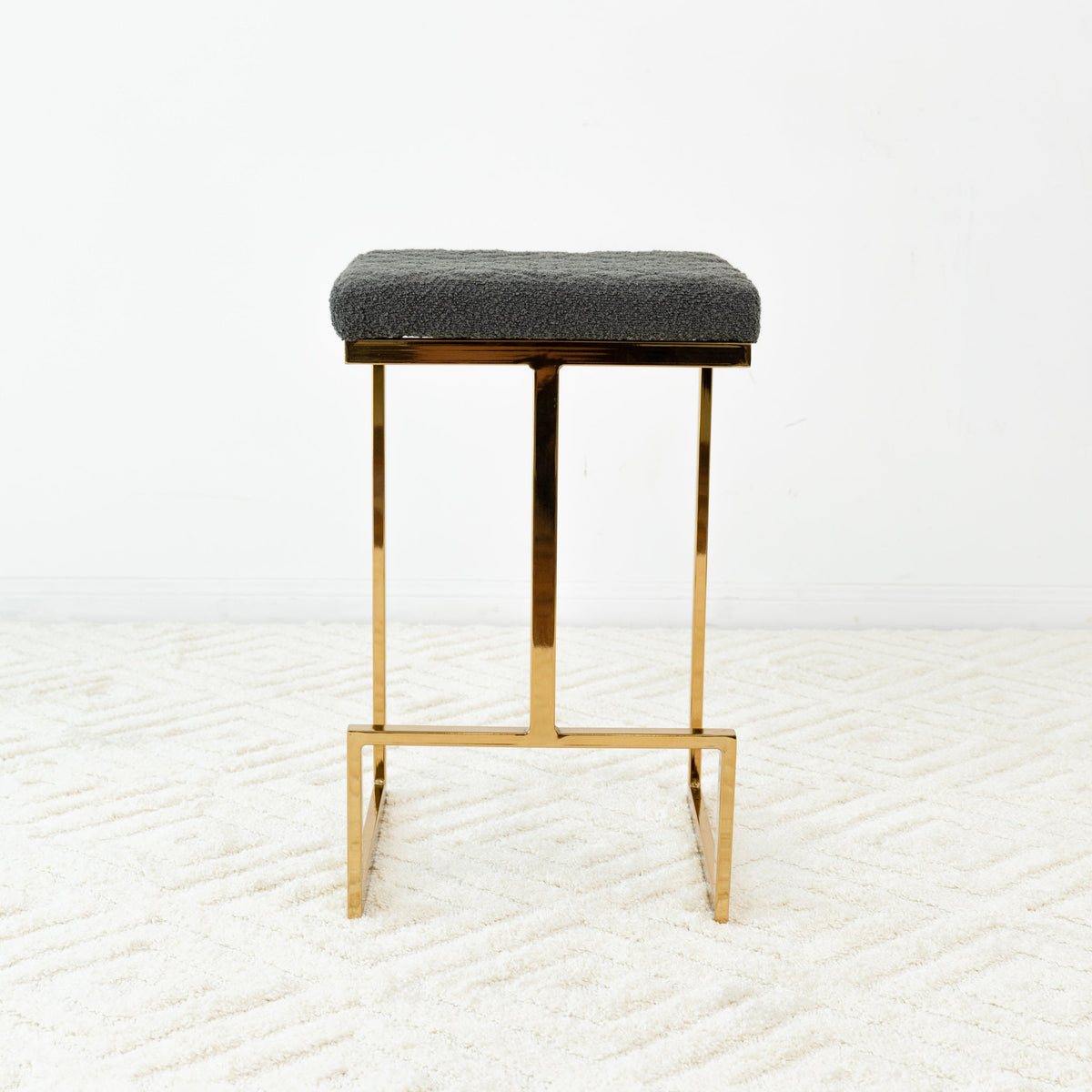 Mid Century Modern Upholstered Stool with Boucle Fabric - Beige or Grey, photo 8 of 8
